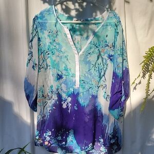Cato Blue and Teal Floral Top